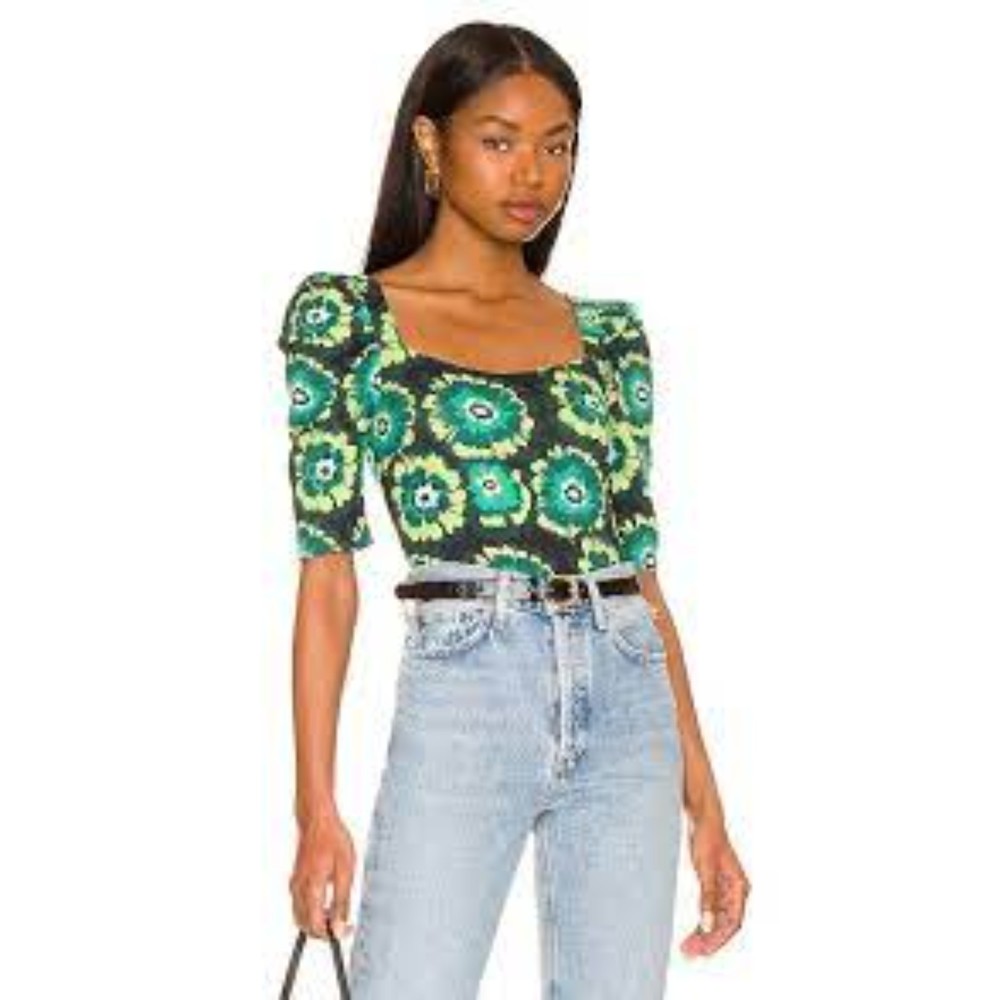Free People Revolve NWT Give Me More Top Strappy Back Black Combo Green Sm New